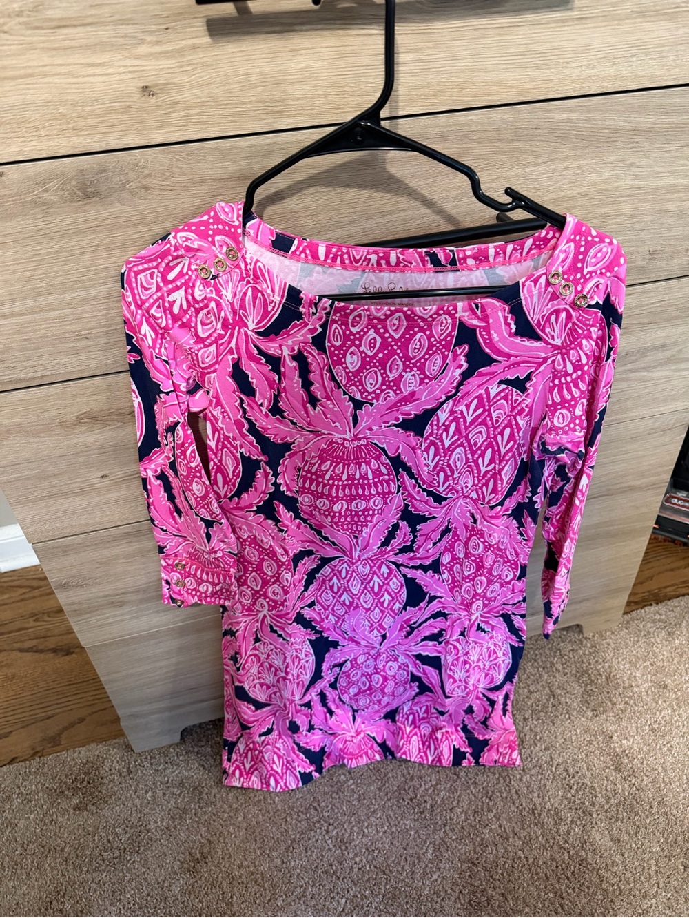 Lilly Pulitzer Pink and Navy Pineapple Print Top